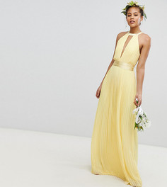 Плиссированное платье макси с перекрестной отделкой и бантом на спине TFNC Tall Bridesmaid - Желтый