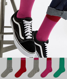 5 пар розовых и зеленых носков с контрастной отделкой ASOS DESIGN - Мульти