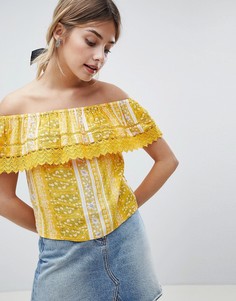 Кроп-топ с широким вырезом и кружевной отделкой Miss Selfridge - Красный
