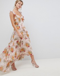 Платье макси с цветочным принтом и оборками ASOS DESIGN - Мульти