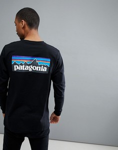 Черный лонгслив с логотипом на спине Patagonia P-6 Responsibili-Tee in Black - Черный