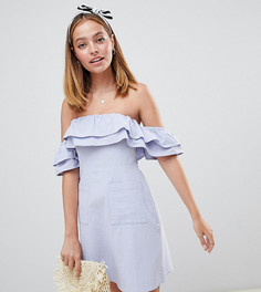 Платье мини с открытыми плечами и оборками ASOS DESIGN Petite - Синий