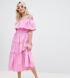 Ярусное платье макси с открытыми плечами Vero Moda Petite - Розовый