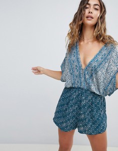 Ромпер с глубоким V-образным вырезом и принтом Free People Arizona - Синий