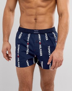 Темно-синие тканые боксеры с логотипом Tommy Hilfiger - Темно-синий