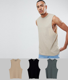 3 майки с заниженными проймами ASOS DESIGN TALL - СКИДКА - Мульти