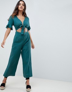 Чайный комбинезон с вырезом и завязкой ASOS DESIGN - Синий