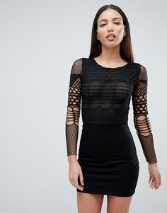 Платье мини с сетчатой отделкой Forever Unique - Черный