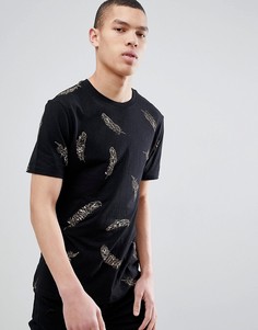 Черная футболка с принтом перьев River Island - Черный