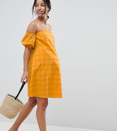 Платье мини с открытыми плечами, пышными рукавами и вышивкой ришелье ASOS DESIGN Maternity Ultimate - Желтый