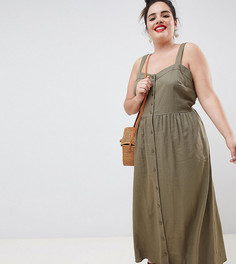 Льняное платье макси на пуговицах ASOS DESIGN Curve - Зеленый