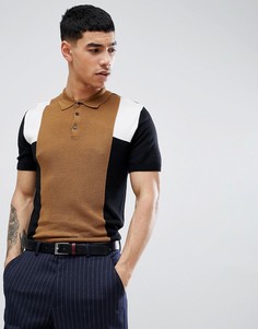 Бежевое узкое трикотажное поло колор блок River Island - Рыжий