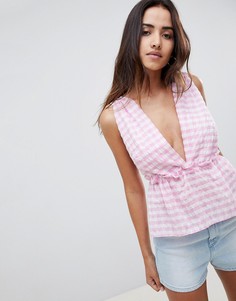 Розовый топ с глубоким вырезом ASOS DESIGN - Мульти