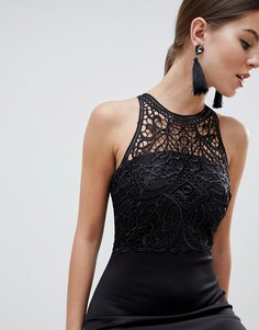 Платье миди с американской проймой и кружевом AX Paris - Черный