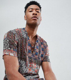 Полупрозрачная рубашка с принтом пейсли и шнуровкой ASOS TALL - Черный