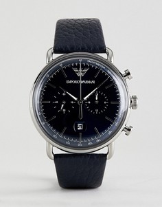 Часы с хронографом и темно-синим кожаным ремешком Emporio Armani AR11105 43 мм - Темно-синий