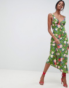 Жаккардовое платье-комбинация миди с цветочным принтом ASOS DESIGN - Мульти