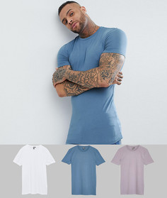 3 удлиненные облегающие футболки с круглым вырезом ASOS DESIGN - СКИДКА - Мульти
