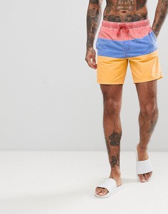 Шорты для плавания средней длины с эффектом кислотной стирки ASOS DESIGN - Оранжевый
