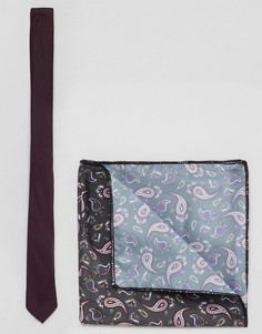 Бордовый галстук и платок для пиджака с принтом пейсли ASOS DESIGN - Красный