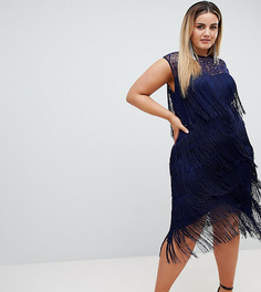 Полупрозрачное платье миди с пайетками и бахромой ASOS DESIGN Curve - Темно-синий