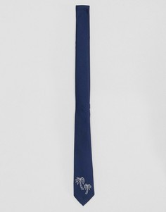 Темно-синий узкий галстук с пальмовым принтом ASOS DESIGN - Темно-синий