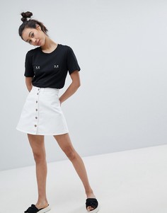 Джинсовая А-образная юбка на пуговицах Monki - Белый