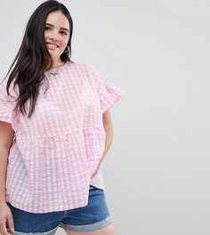 Розовый топ в клеточку с присборенной отделкой ASOS DESIGN Curve - Мульти