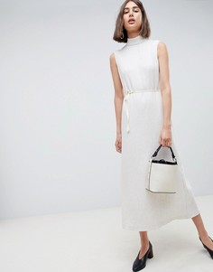 Плиссированное платье с поясом ASOS WHITE - Кремовый