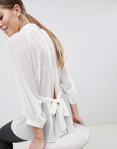 Полупрозрачная блузка цвета слоновой кости с поясом и открытой спиной ASOS DESIGN - Белый