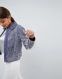 Куртка с жемчужной отделкой и бахромой ASOS DESIGN - Серый