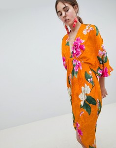 Жаккардовое платье миди в стиле кимоно с цветочным рисунком ASOS DESIGN - Мульти
