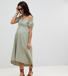 Платье миди на пуговицах с открытыми плечами ASOS DESIGN Maternity - Зеленый