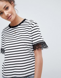Футболка в полоску с кружевной отделкой ASOS DESIGN - Мульти