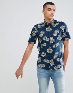 Рубашка с темно-синим принтом ананасов Burton Menswear - Темно-синий
