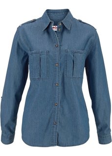 Джинсовая рубашка с длинным рукавом (синий) Bonprix