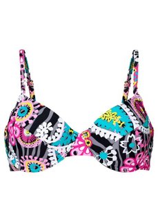 Купальный бюстгальтер, чашка B (черный/ярко-розовый с принтом) Bonprix