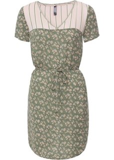 Платье с текстильным поясом (оливковый/нежно-розовый с рисунком) Bonprix