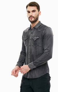 Джинсовая рубашка серого цвета на кнопках Replay