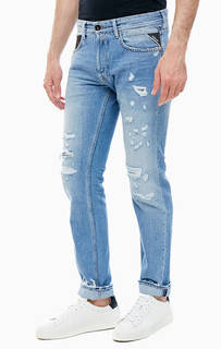 Зауженные синие джинсы с застежкой на болты Replay