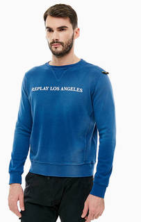 Синий хлопковый свитшот с принтом Replay