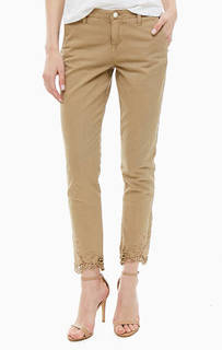 Бежевые брюки чиносы с кружевными нашивками Guess