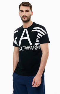 Футболка из хлопка с контрастным принтом EA7