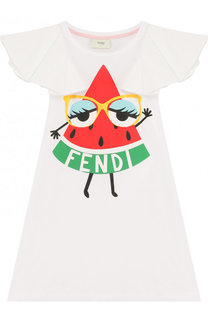 Хлопковое платье свободного кроя с принтом Fendi Roma