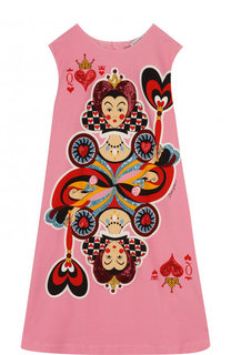Хлопковое платье А-силуэта с принтом и пайетками Dolce &amp; Gabbana