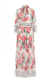 Шелковое платье-макси с воротником аскот и принтом Dolce &amp; Gabbana