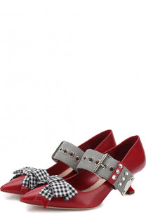 Кожаные туфли с бантом на каблуке kitten heel Miu Miu