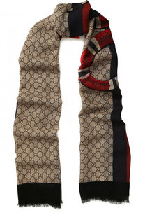 Шерстяной шарф с принтом Gucci