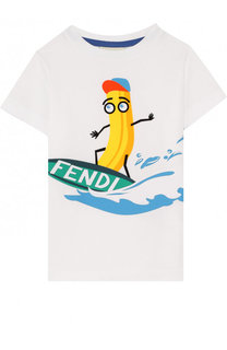 Хлопковая футболка с принтом Fendi Roma