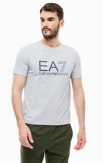 Хлопковая футболка с логотипом бренда EA7